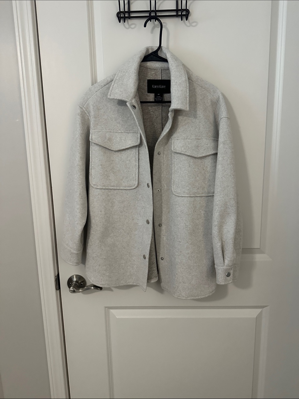 Karen Kane Light Gray Wool-Blend Pea Coat Shirt Jacket